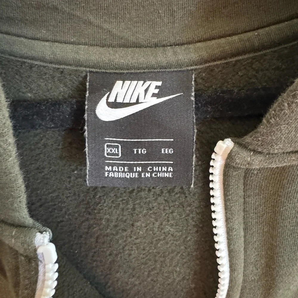 Nike Olive Green and White Full-Zip Hoodie
